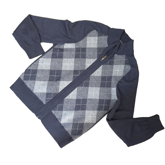 Banana Republic Navy Argyle 100% Wool Full Zip‎ Cardigan Sweater Size M Preppy - Picture 1 of 4